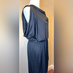 Jessica Simpson Black Textured Dots One Shoulder Drape Sheath Dress Womens Sz 4